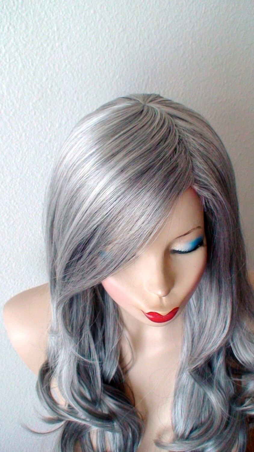 Gray wig. Lace front wig. Salt pepper curly front lace wig. Etsy