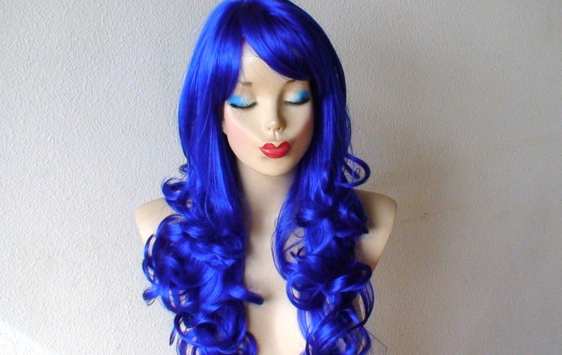 Long Blue Wig with Bangs - wide 5
