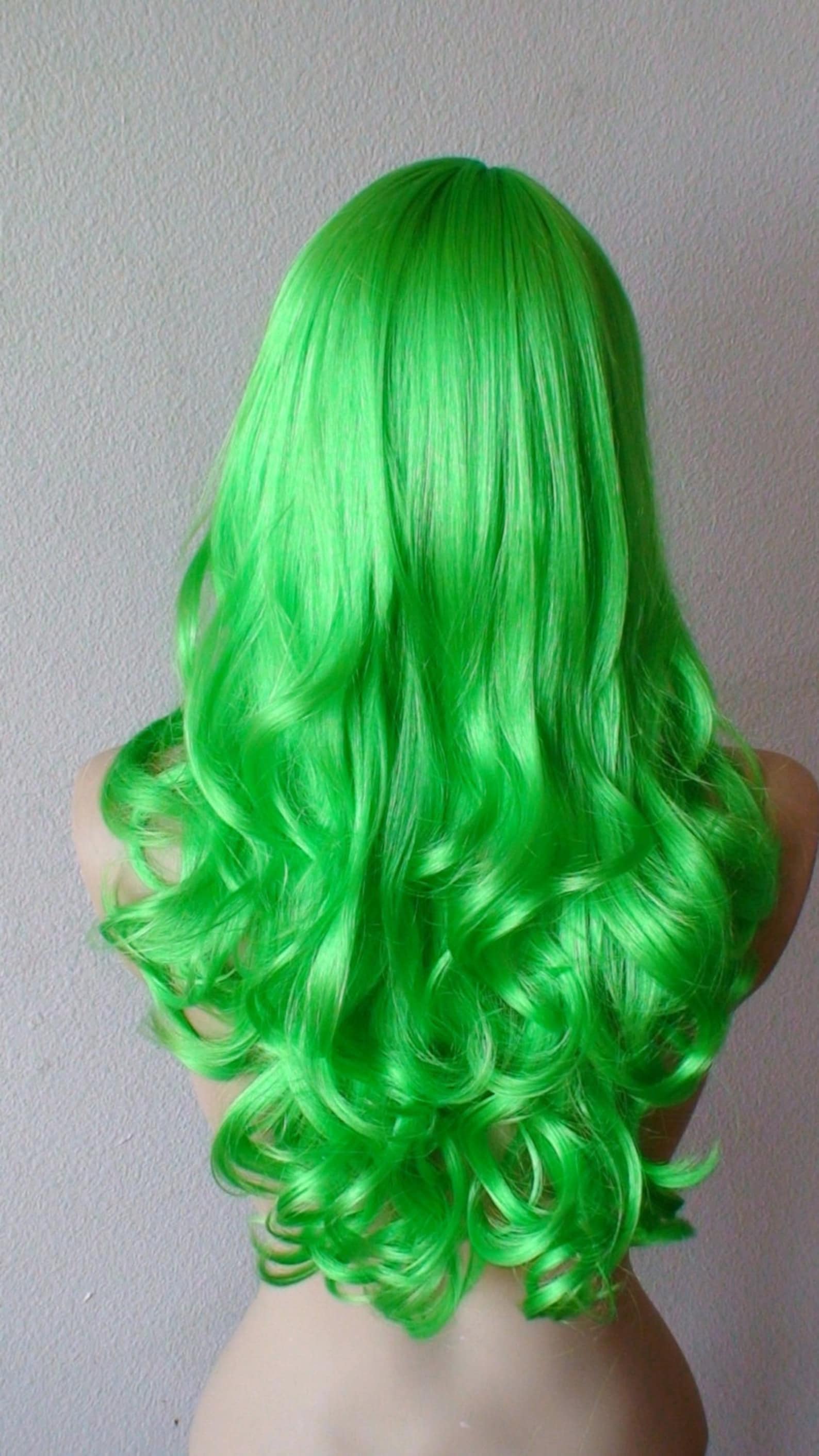Lime green wig. Green hair wig. Lime green color wig. Cosplay Etsy