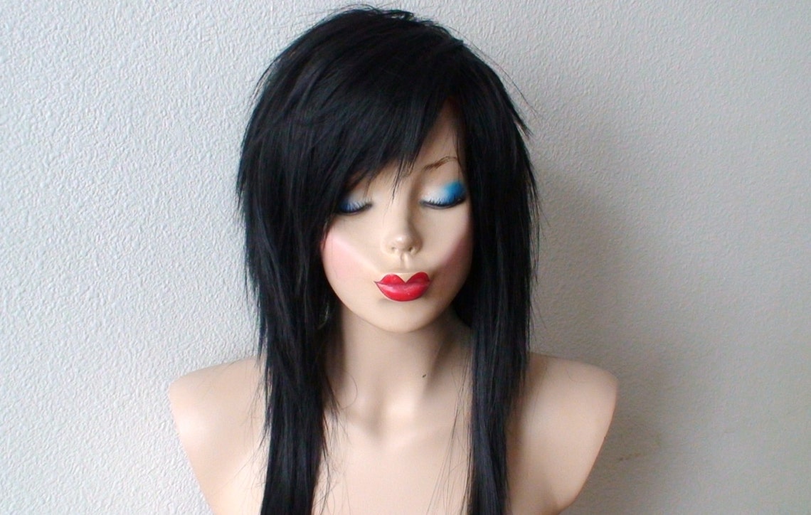 Black Emo Wig. 28 Straight Layered Scene Wig. Cosplay Etsy UK