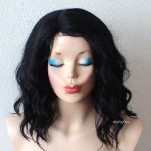 Black wig. Brown wig. Lace front wig. 16&quot; Wavy hair wig. Heat friendly synthetic hair wig.