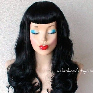 Black wig. Pin-up wig. U shape bangs wig. Cosplay wig.