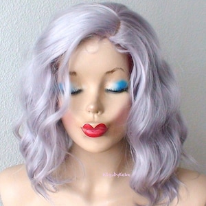 Pastel wig. Gray wig.16&quot; Wavy hair wig. Heat friendly synthetic hair wig.