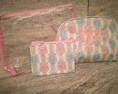 3 Piece Toiletry Travel Bag Gift Set with monogram