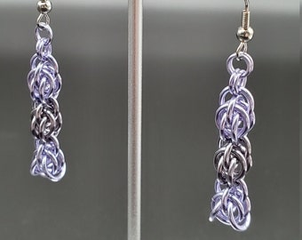 Dangly Chainmaille Earrings, Lilac and Grey Earrings, Fieldstone Earrings