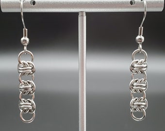 Handmade Chainmaille Earrings, Stainless Steel Barrel Earrings