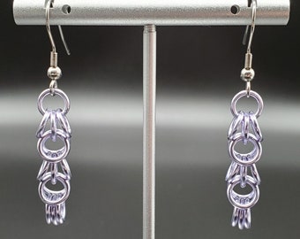 Dangly Earrings, Lavender Shaggy Loops Chainmaille Earrings