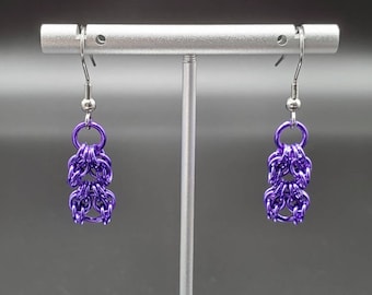 Byzantine Cascade Chainmaille Dangle Earrings, in violet (purple)