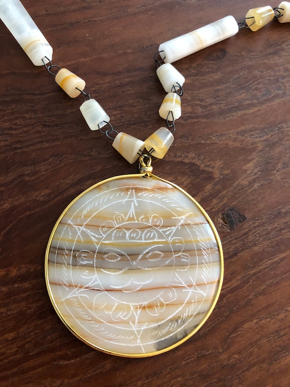 Vintage Taxco Soapstone Necklace Aztec Sun Pendant