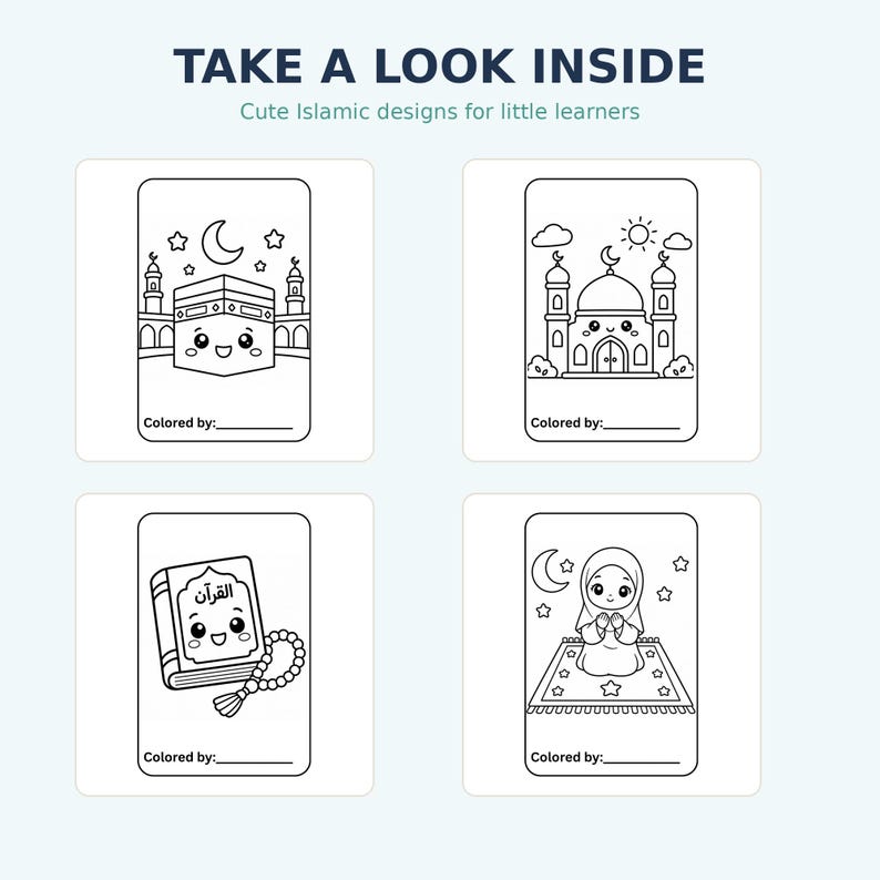 Mosque Colorful Printable Islamic Coloring Book for Kids, Muslim Children Printable Activity ...
