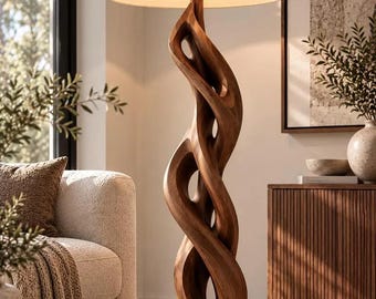 Sculptural Wood Floor Lamp, Walnut Wooden Standing Lamp, Organic Modern Lighting, Handmade Statement Lamp, Rustic Living Room Decor