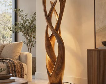 Sculptural Wooden Floor Lamp, Walnut Floor Light, Modern Organic Lighting, Handmade Wood Standing Lamp, Luxury Living Room Decor