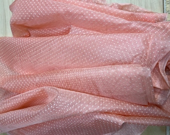 Vintage Peach Dotted Swiss Fabric - 2.5 Yards Sheer Polyester