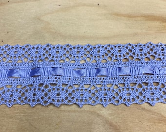 Vintage Carolace Embroidery Co Lilac Lace Trim with Ribbon By the Yard 2" Wide