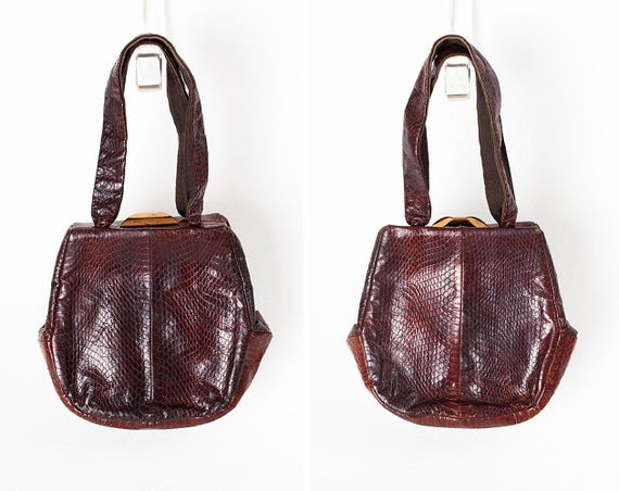 1930s Art Deco Brown Snake Skin Box Purse // Handb