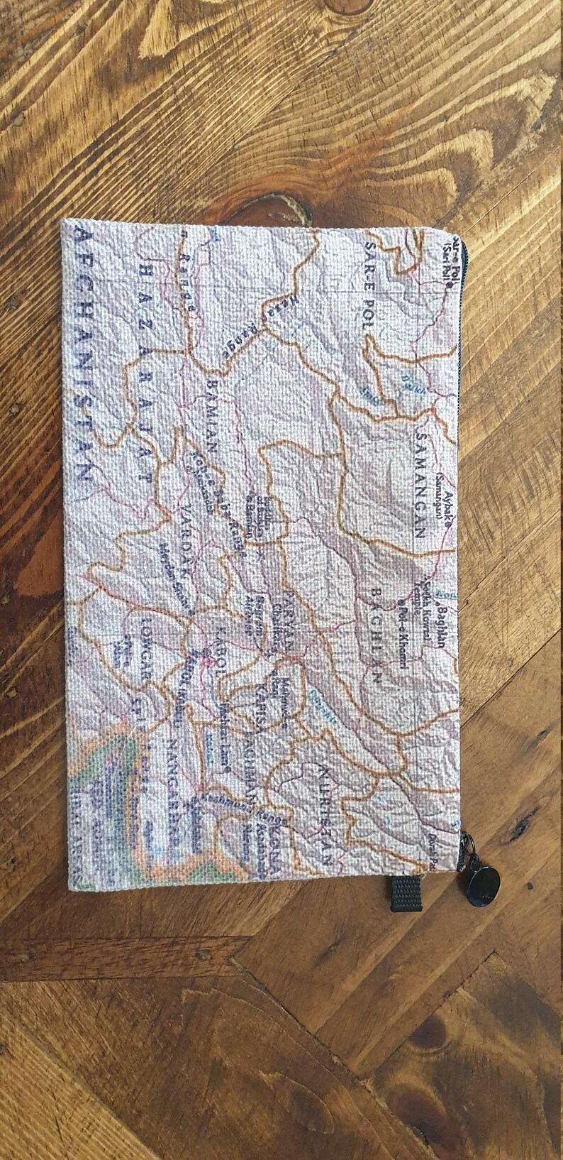 Hand Printed Wedding Milestone Gift. 4th Wedding Anniversary Gift Custom Map Coin Purse World Map Gift