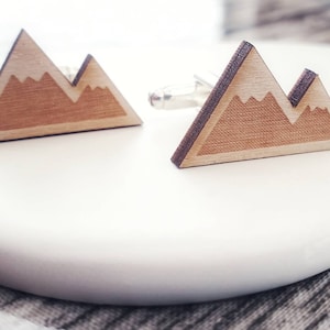 Wooden Mountain Cufflinks, Hiking Gift For Him, Wedding Cufflinks, Father&#39;s Day Gift.
