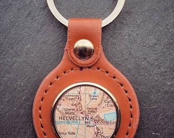 Personalized Leather Map Keyfob: World Location Keychain