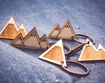 Wooden Mountain Keyring, Car Keychain,  Adventure Keyfob, Personalised House Keychain.