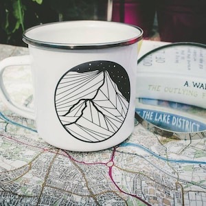 Helvellyn Lake District Enamel Mug: Illustrated Mountain Cup