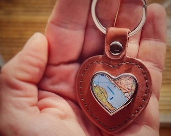 Personalised Heart Map Keyring: New Home Gift, Couples Keepsake