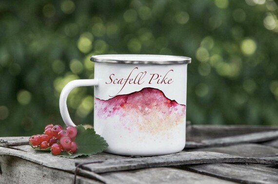 Scafell Pike Campfire Enamel Mug, Adventure Couples Gift, Coffee Camp Mug, Outdoor Camping Mug, Mountain Mug Scene, Lake District Gift.