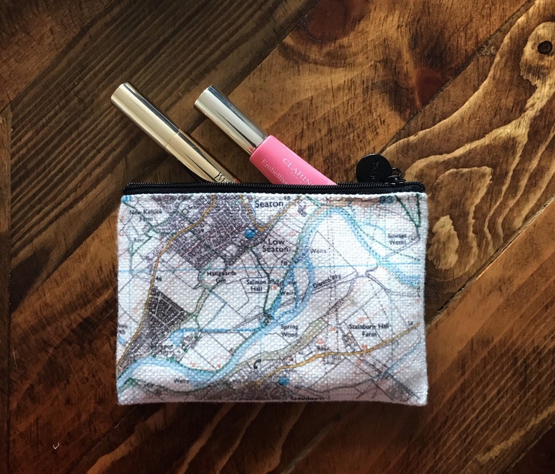 Hand Printed Wedding Milestone Gift. 4th Wedding Anniversary Gift Custom Map Coin Purse World Map Gift