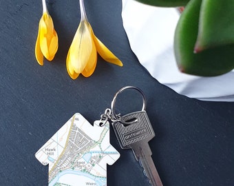 Personalized New Home Map Keyring: Postcode Location Gift