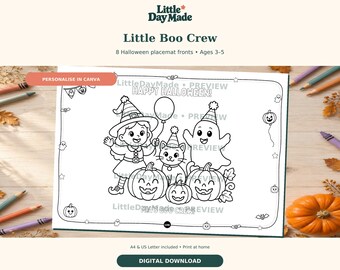 Personalised Halloween Party Activity Placemats, 8 Canva Designs, A4 & US Letter