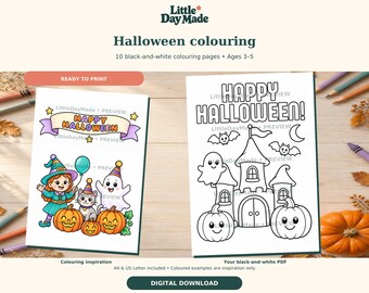 Halloween Colouring Pages for Kids Ages 3–5, 10 Printable Designs, A4 & US Letter