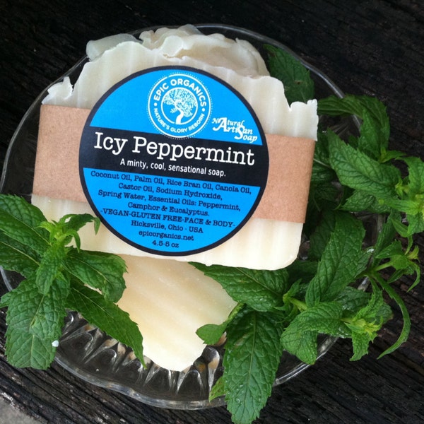 ICY PEPPERMINT-Natural Soap-Essential Oils of Camphor-Peppermint-Eucalyptus-Cooling-Vegan-Gluten Free-