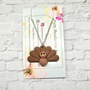 Thanksgiving Turkey Polymer Clay Necklace, handmade and tarnish resistant!