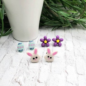 Easter Stud Earrings, handmade polymer clay earrings, clip-on, pierced, or custom back options!