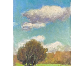 Landschaftsmalerei, kleines Original-Plein-Air-Gemälde, Kunst aus Massachusetts, 5x7" Öl auf Holz