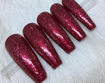 Juego de 20 uñas pintadas a mano con brillo de arándano en capas / • ELIGE TU FORMA • presiona las uñas • uñas postizas • uñas postizas