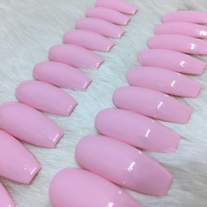 Set of 20 Handpainted Powder Pink Glossy Nails CHOOSE YOUR SHAPE press on nails fake nails false nails image 1