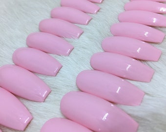 Set of 20 Handpainted Powder Pink Glossy Nails | • CHOOSE YOUR SHAPE • press on nails • fake nails • false nails