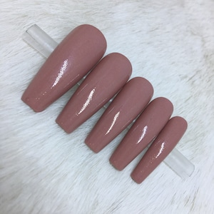 Set of 20 Handpainted Dusty Rose Shimmer Nails | • CHOOSE YOUR SHAPE • press on nails • fake nails • false nails