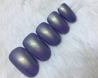 Set mit 20 Handbemalten Holo Denim Blue Shimmer Nägeln | • WÄHLEN SIE IHRE FORM • Drücken Sie auf Nägel • Fake Nägel • Falsche Nägel