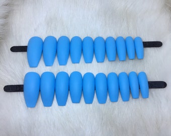 Set of 20 Handpainted Frosty Sky Blue Matte Nails