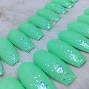 Set Of Handpainted Peachy Glitter Glossy Nails Choose Etsy