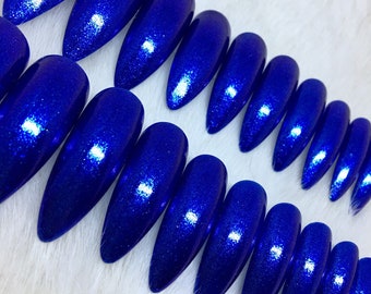 Set von 20 Handbemalten Saphir Blau Nägel | • WÄHLEN SIE IHRE FORM • Drücken Sie auf Nägel • Fake Nägel • Falsche Nägel