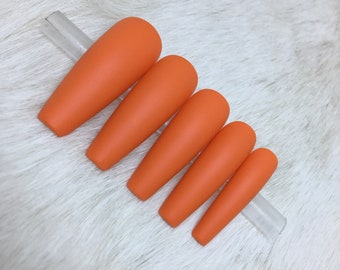 Set of 20 Handpainted Matte Tangerine Nails | • CHOOSE YOUR SHAPE • press on nails • fake nails • false nails