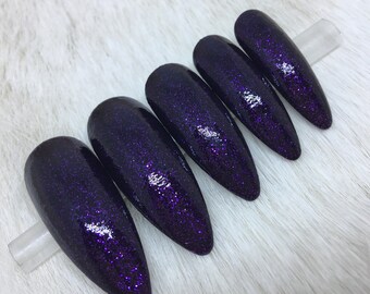 Set of 20 Handpainted Party Purple Sparkle Nails | • CHOOSE YOUR SHAPE • press on nails • fake nails • false nails