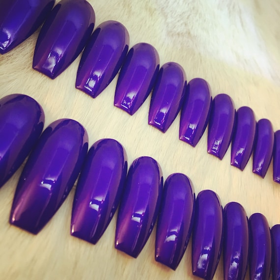 Set of 20 Handpainted Metallic Royal Purple Nails CHOOSE | Etsy