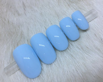 Set of 20 Handpainted Baby Blue Glossy Nails | • CHOOSE YOUR SHAPE • press on nails • fake nails • false nails