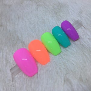 Set of 20 Handpainted Neon Rainbow Glossy Nails | • CHOOSE YOUR SHAPE • press on nails • fake nails • false nails