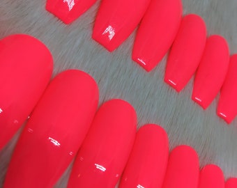 Set of 20 Handpainted Neon Barbie Pink Glossy Nails | • CHOOSE YOUR SHAPE • press on nails • fake nails • false nails