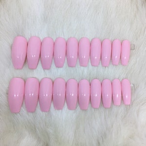 Set of 20 Handpainted Powder Pink Glossy Nails CHOOSE YOUR SHAPE press on nails fake nails false nails image 2