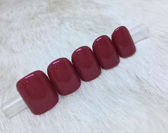 Juego de 20 uñas con brillo de arcilla roja pintadas a mano / • ELIJA SU FORMA • presione las uñas • uñas postizas • uñas postizas
